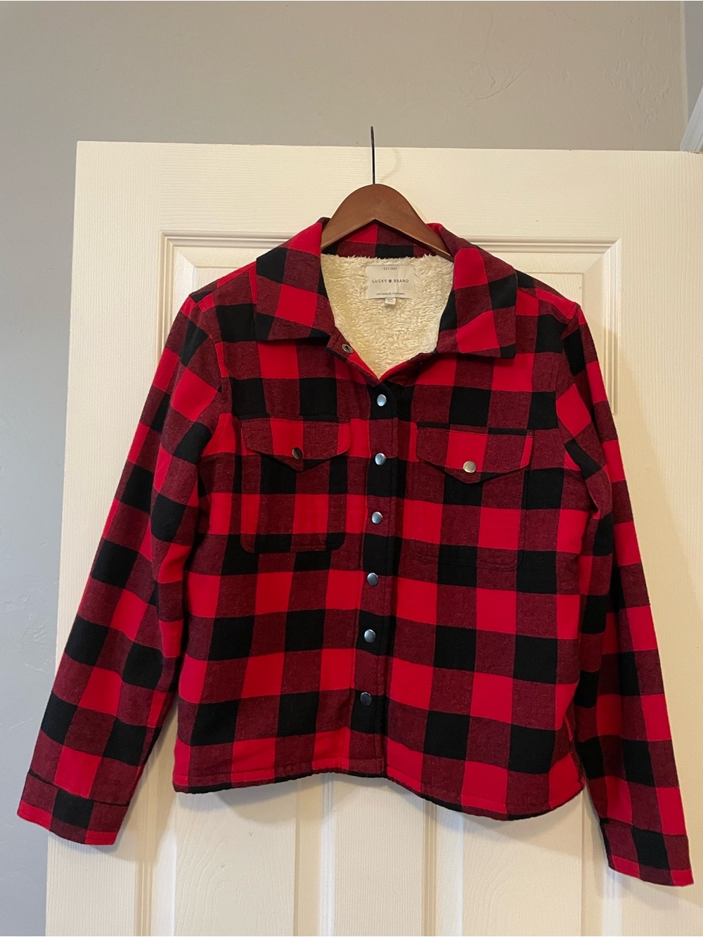 Lucky Brand Red and Black Buffalo Print Plaid Lined Jacket Size Small